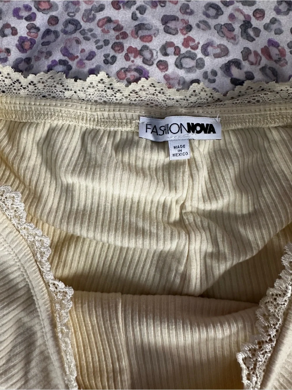 Fashion Nova Cream Yellow Ribbed Lace-Trim Lounge Shorts